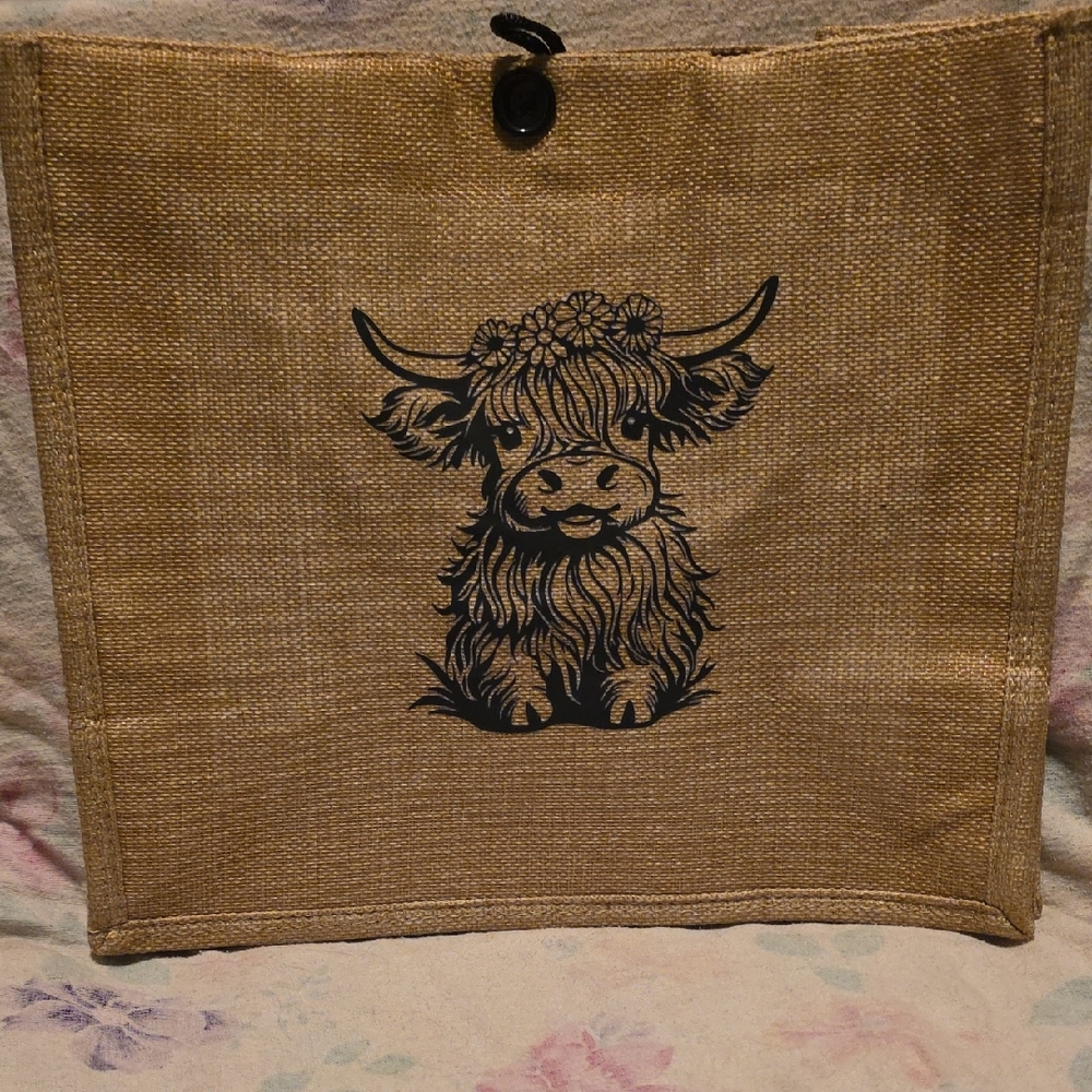 Rustic Brown Tote with Black Cow Design